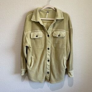 Free People Womens Small Green Yellow Oversized Shacket Jacket Boho Slouchy